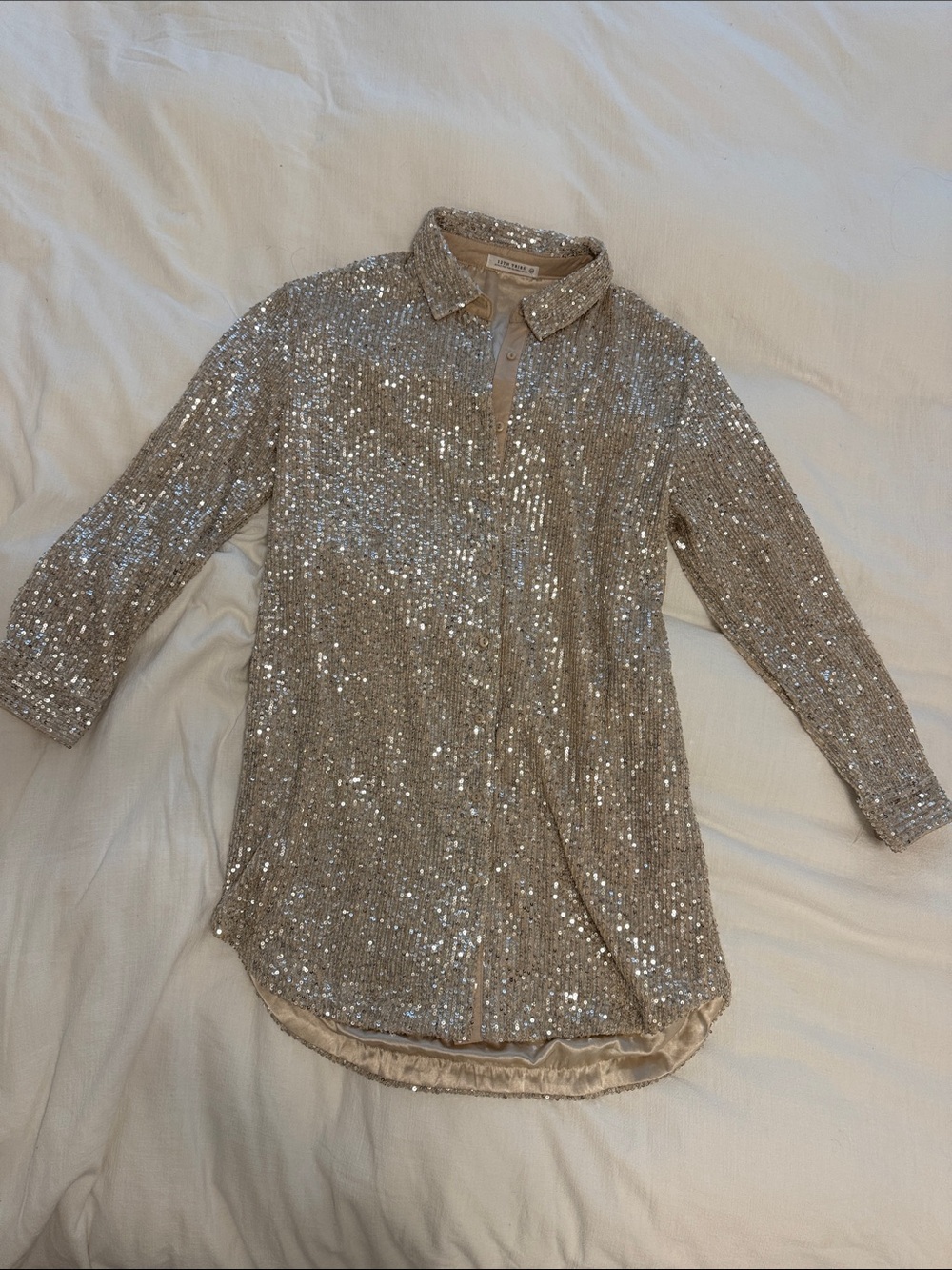12th Tribe Champagne Sequin Button-Front Top